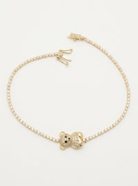 Pulsera de oro 10k diseño tipo tennis con osito 5921 - 18 cm