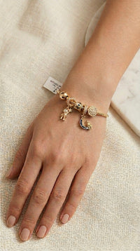 Pulsera de oro 14k cola de rata con charms viaje al espacio Mod LM5083 - 18 cm