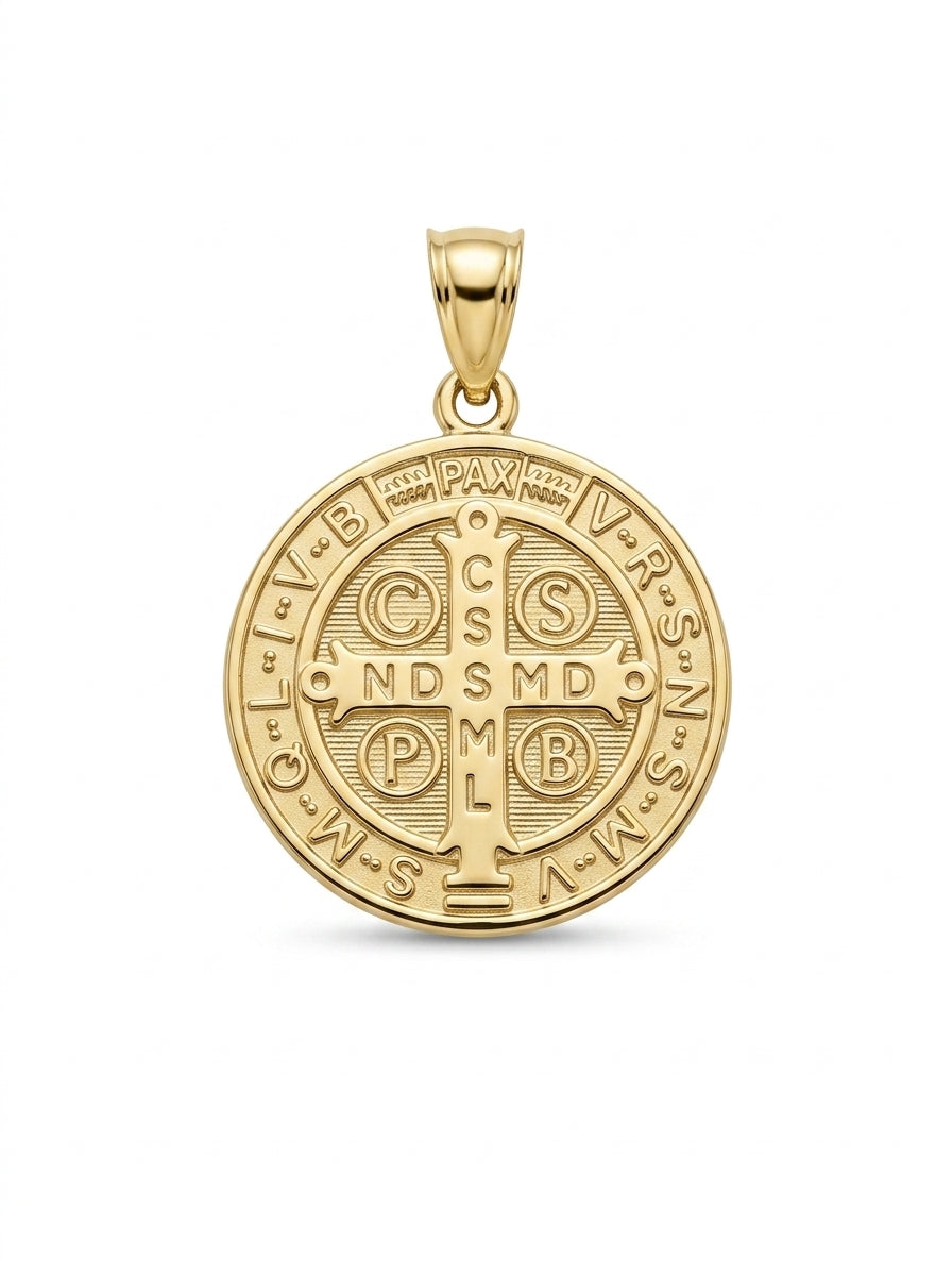 Medalla de oro 14k diseño San Benito hueca Mod LM5289 - 1.5 cm
