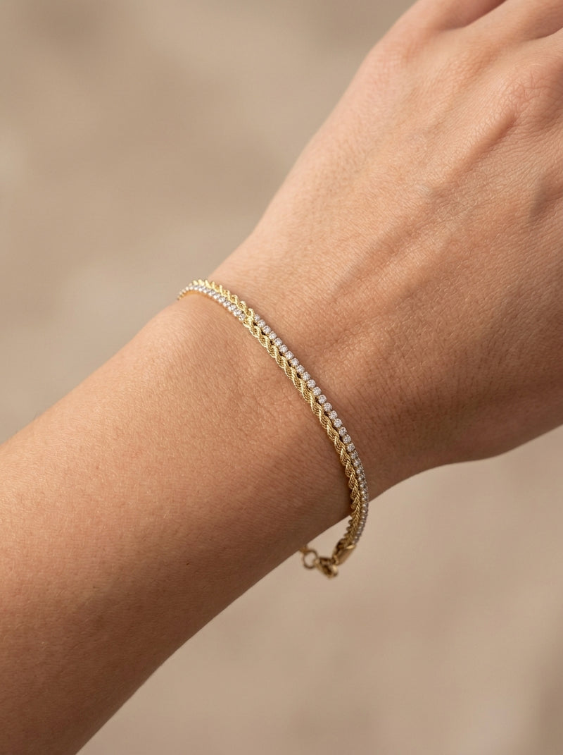 Pulsera de oro 14k diseño de tejido doble Mod 5563 18 cm