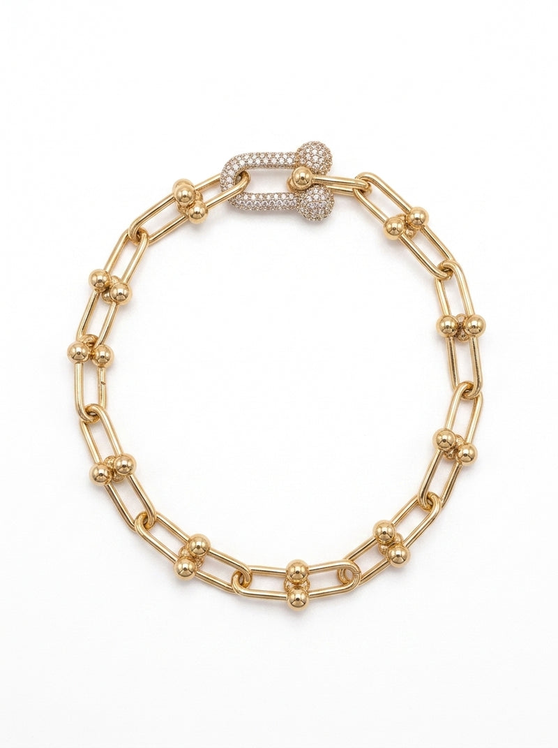 Pulsera de oro 14k diseño de trébol tipo diseñador hueco Mod 5544 - 18 cm