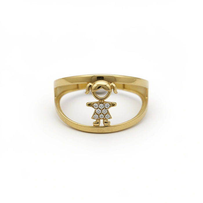 Anillo con figura de niña de oro 14k incrustaciones de circonias