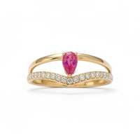 Anillo oro 10k con piedra rojo corte pera y circonias