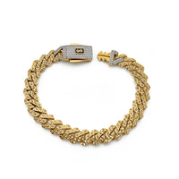 Pulso Monaco chain de oro 14k  tejido Edge Alt. Flex / Pavé Lock 19 cm x 8 mm