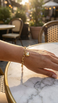 Pulsera de eslabón alargado con corazón inflado de oro 14k Mod. 8141