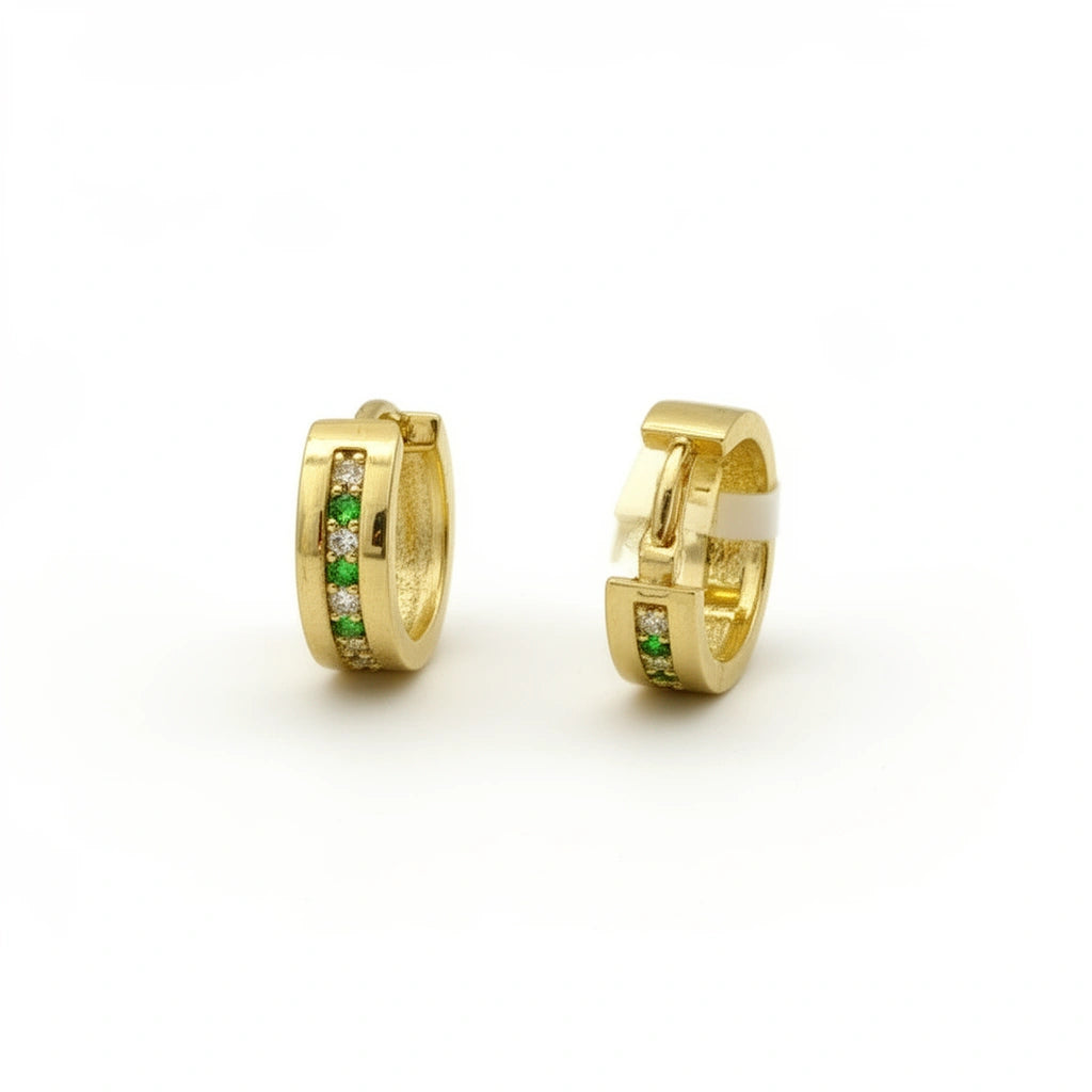 Huggies de oro 14k con incrustaciones de circonias verdes y blanca