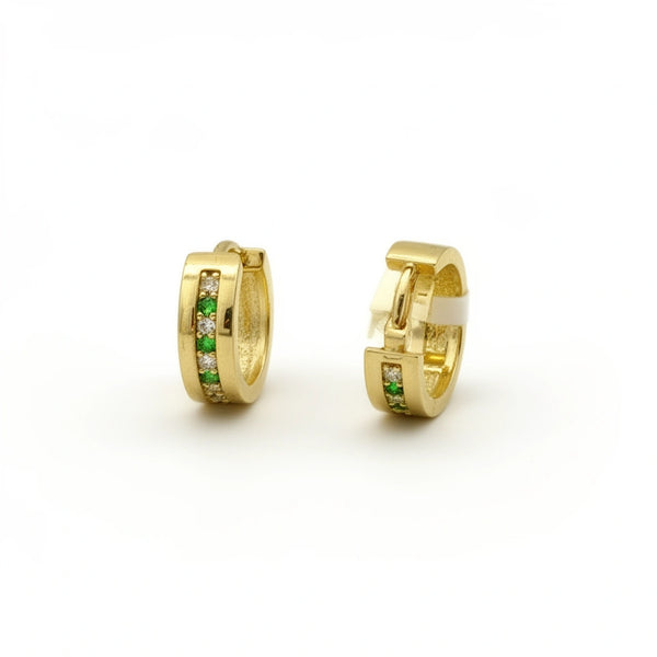 Huggies de oro 14k con incrustaciones de circonias verdes y blanca