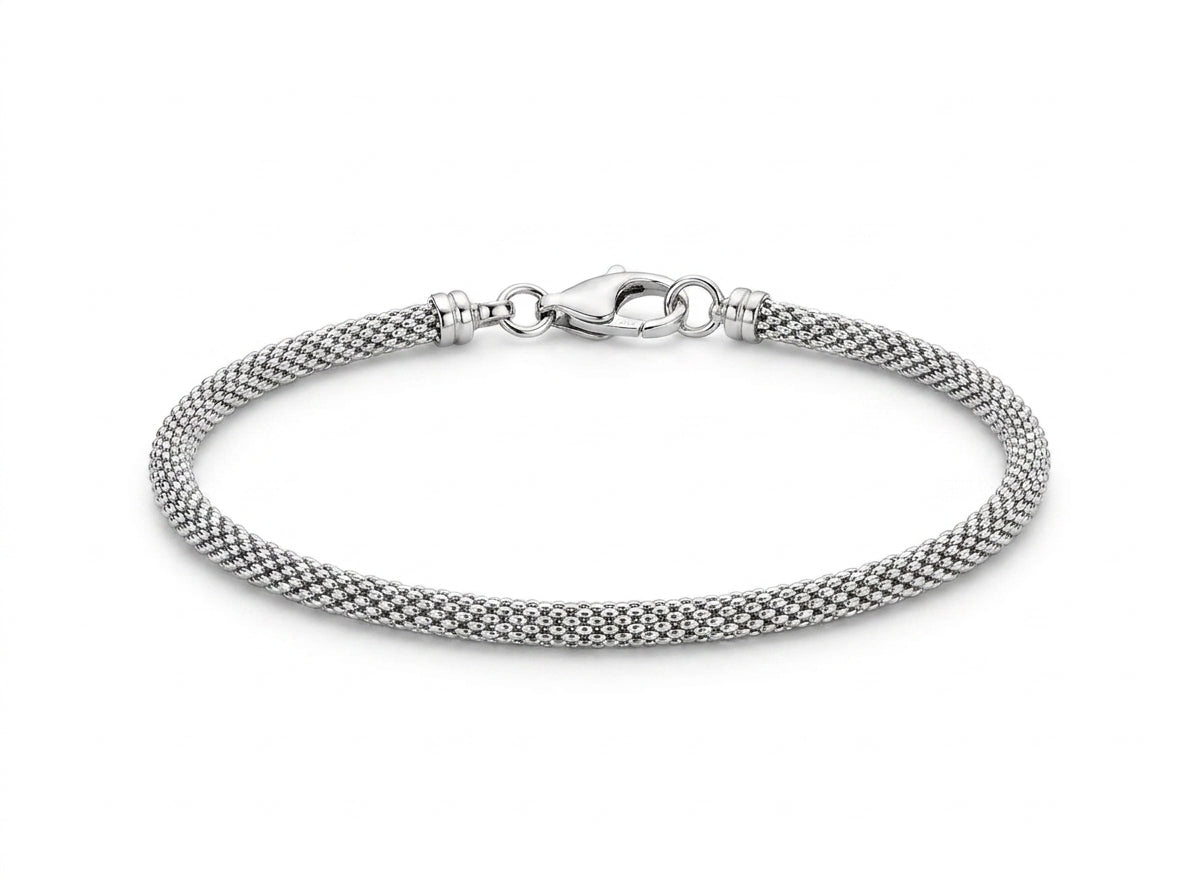 Pulsera de oro blanco 14k tejido Pop Corn Mod 5441 - 18 cm