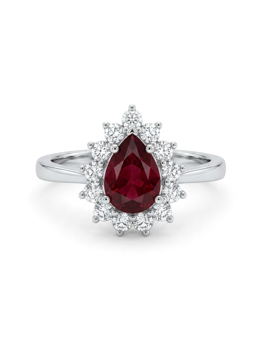 Anillo solitario de oro blanco 14k con rubí y diamantes de naturales  Mod 5488
