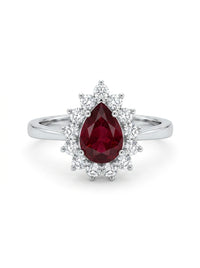 Anillo solitario de oro blanco 14k con rubí y diamantes de naturales  Mod 5488