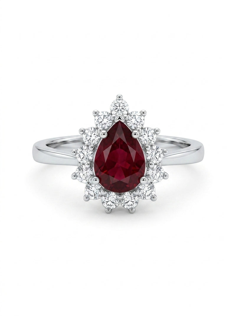Anillo solitario de oro blanco 14k con rubí y diamantes de naturales  Mod 5488