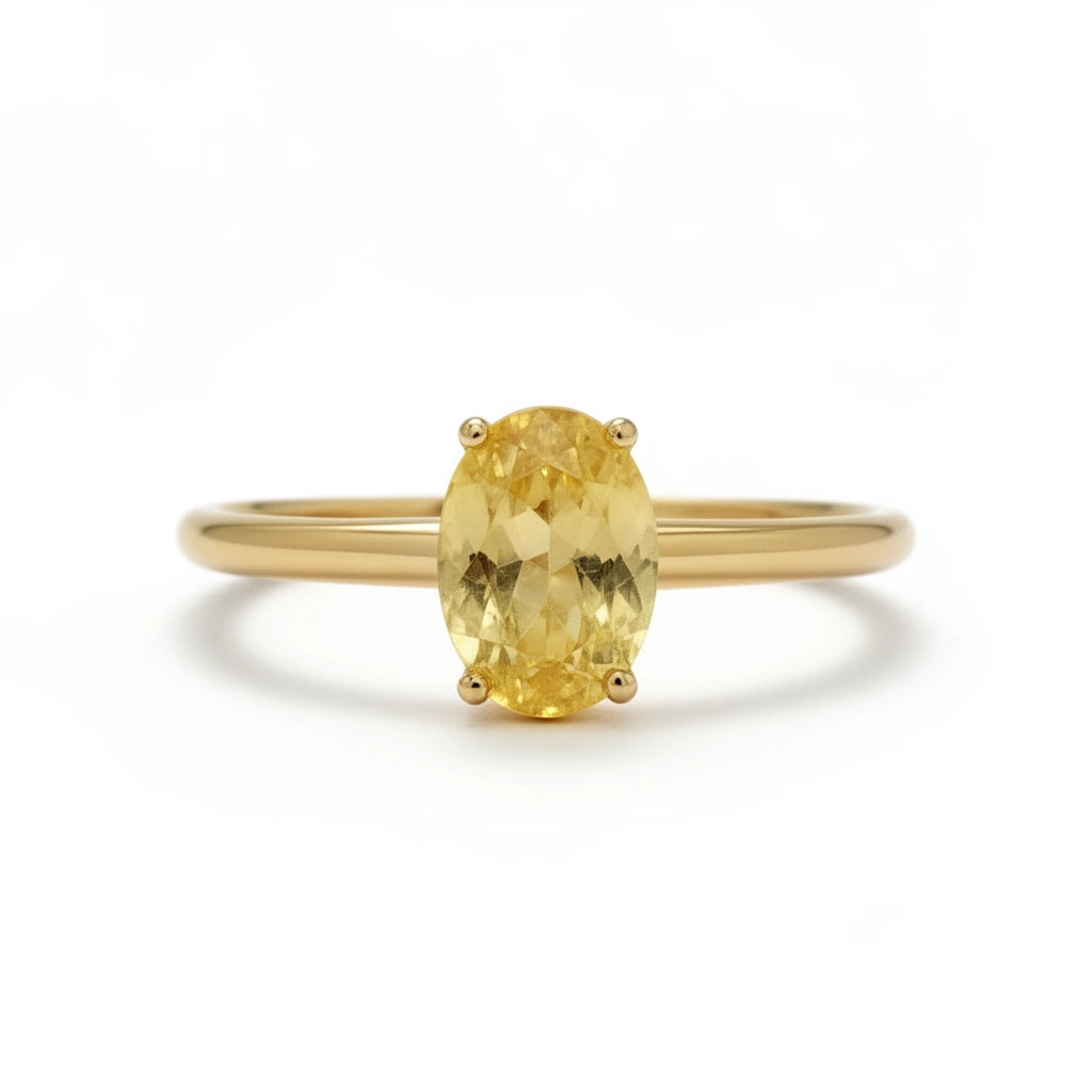 Anillo liso de oro 14k con circonia amarilla Mod 14002