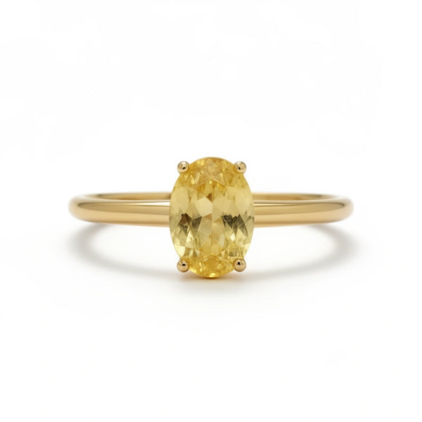 Anillo liso de oro 14k con circonia amarilla Mod 14002