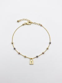 Pulsera de oro 14k diseño silueta de candado con bolitas 5928 - 18 cm