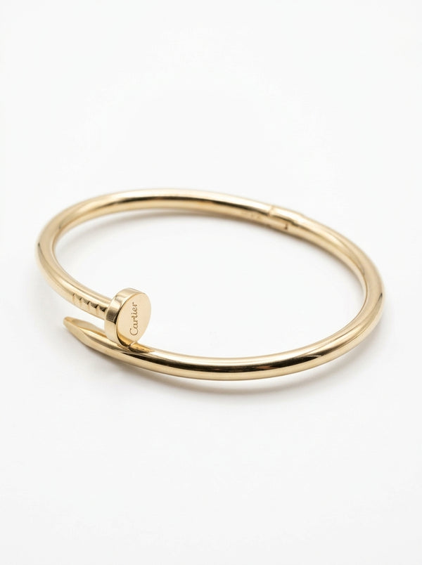 Brazalete de oro 10k diseño  de clavo tipo diseñador hueco grueso mod 5904 - 18 cm