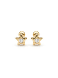 Broquel baby de oro 14k diseño de estrellas con diamantes naturales Mod 5444