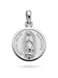 Medalla pequeña de oro blanco 14k diseño de la virgen de Guadalupe redonda Mod 5439 - 1.5 cm