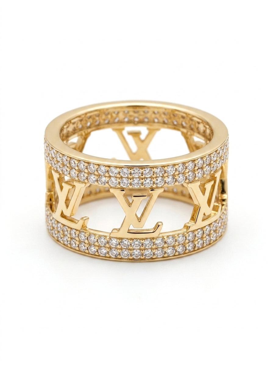 Anillo de oro 14k tipo diseñador con circonias Mod 5771 - 1.3 cm
