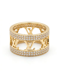 Anillo de oro 14k tipo diseñador con circonias Mod 5771 - 1.3 cm