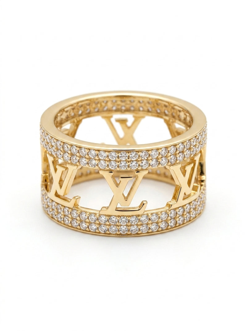 Anillo de oro 14k tipo diseñador con circonias Mod 5771 - 1.3 cm
