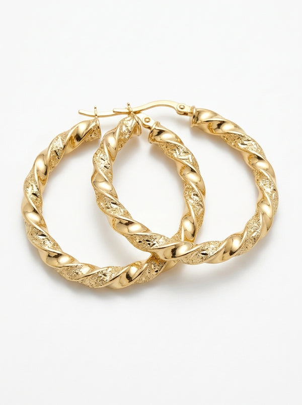 Arracadas de oro 10k diseño torsales diamantadas Mod 5976 - 3 cm