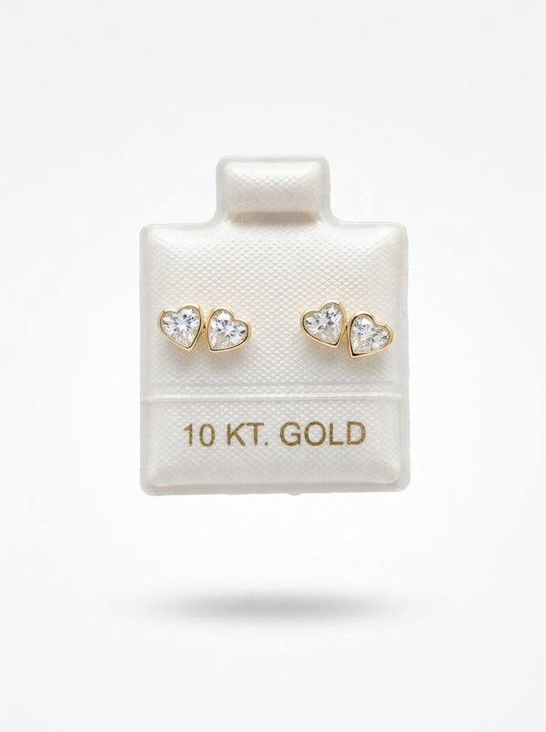 Broquel de oro 10k delgado diseño tú y yo de corazones (de bolitas) Mod 5675