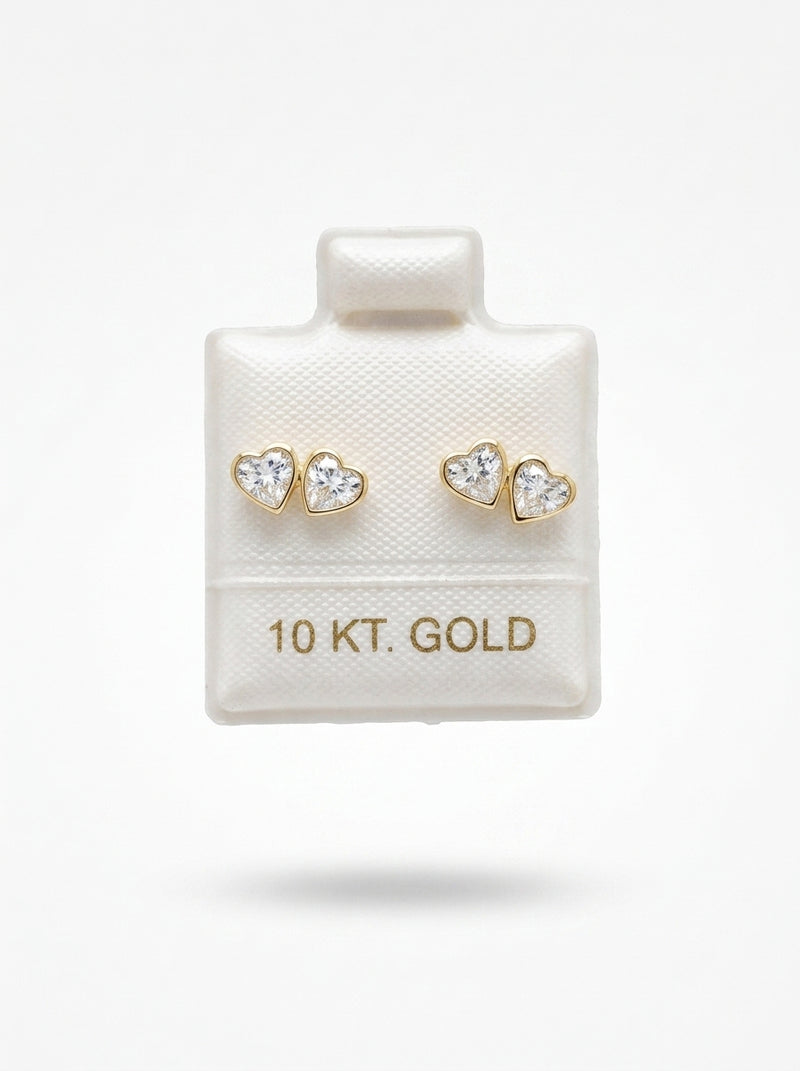 Broquel de oro 10k delgado diseño tú y yo de corazones (de bolitas) Mod 5675