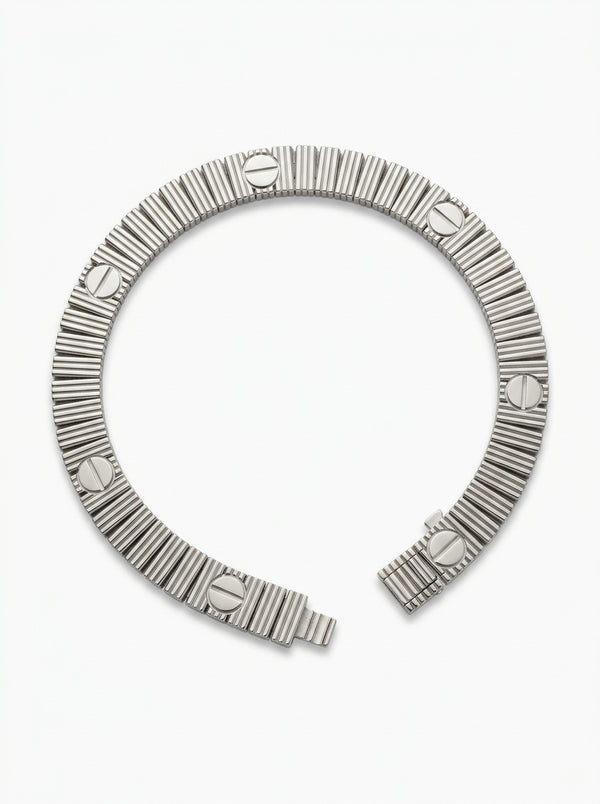 Brazalete de oro blanco 10k tipo diseñador mod 5875 - 18 cm x 6.5mm