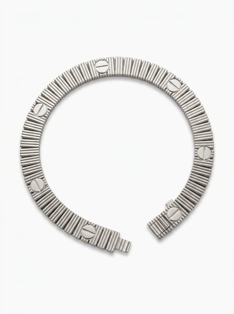 Brazalete de oro blanco 10k tipo diseñador mod 5875 - 18 cm x 6.5mm