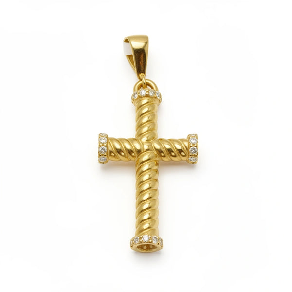 Cruz torsal clásica con circonias unisex oro 14k 2.8 cm