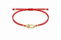 Pulsera de oro 14k con silueta de búho e hilo rojo 18 cm