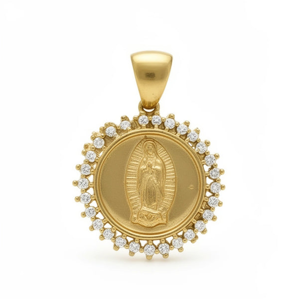 Medalla de la virgen de Guadalupe de oro 14k con circonias Mod.1404 - 1.5 cm