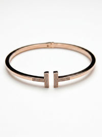 Brazalete de oro rosa 14k tipo diseñador hueco con circonias mod 5753 - 18 cm