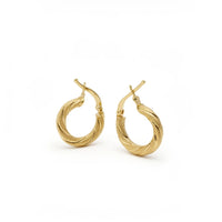 Arracadas torsales de oro 14k con acabado textutizado 1.5 cm