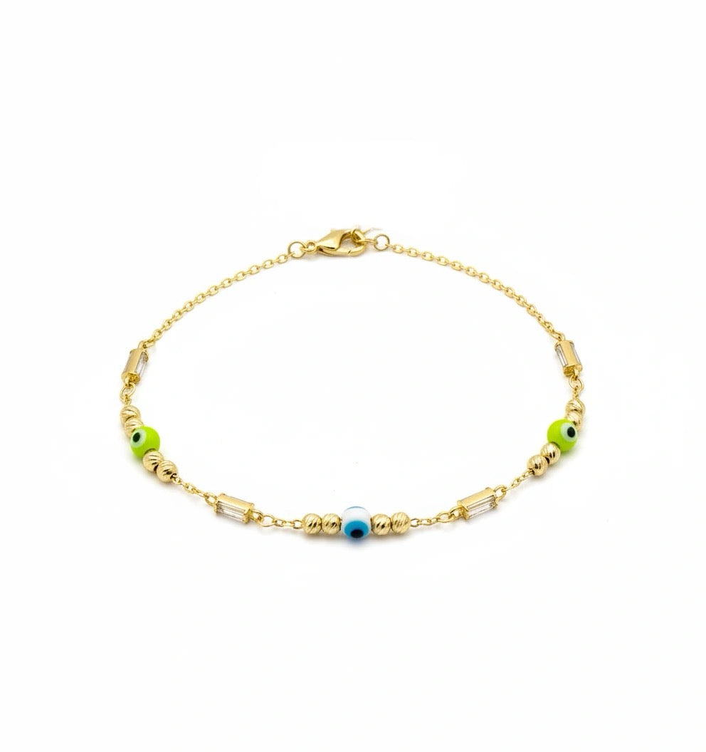 Pulsera de ojitos turcos de oro 14k