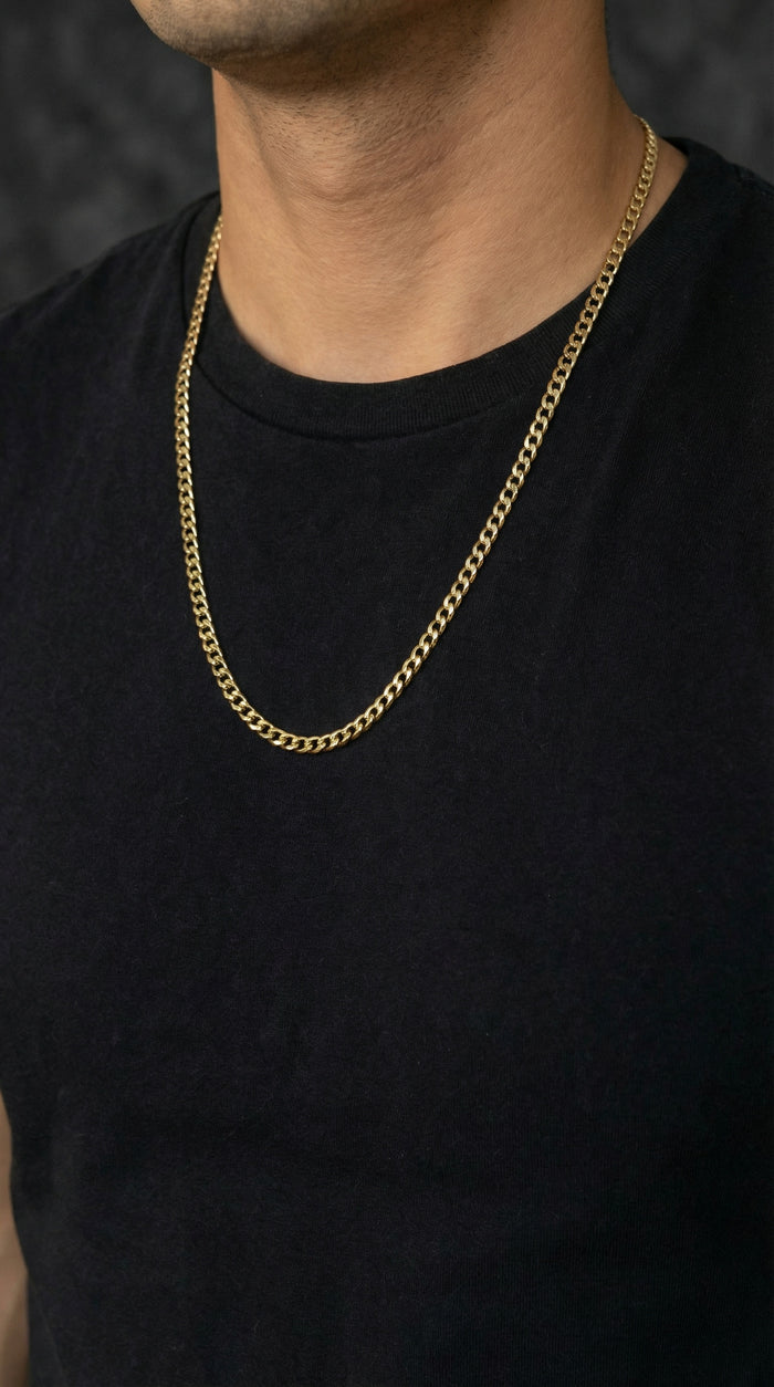Cadena cubana lisa de oro 14k unisex - 55 cm x 3 mm