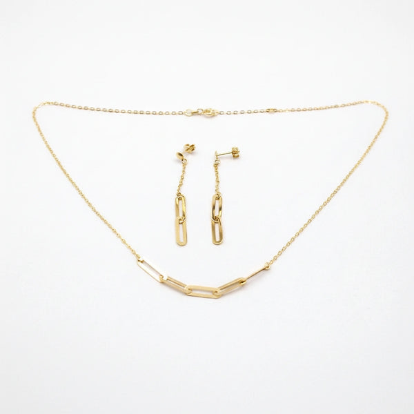 Set de gargantilla y aretes tipo clip de oro 14k