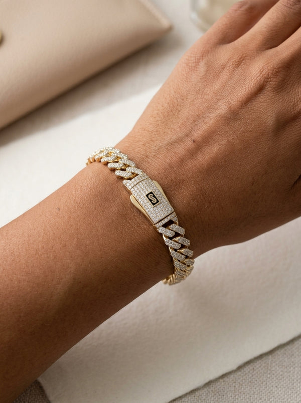 Pulsera de oro 14k diseño Mónaco Chain Edge pavé 5884 - 21cm x 8mm