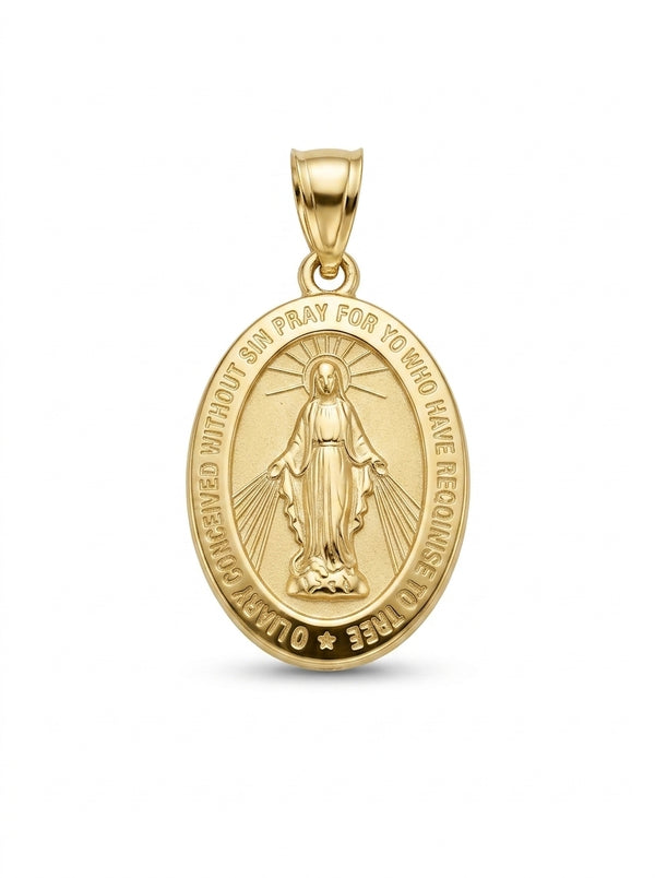 Medalla de oro 14k diseño de la virgen milagrosa Mod LM533 - 2 cm