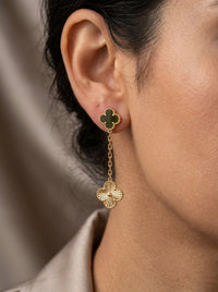 Aretes largos de oro 14k de tréboles olivo y dorado Mod 5942 - 3.5 cm