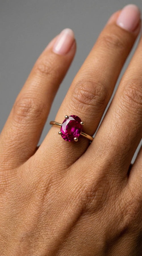 Anillo solitario de oro 10k circonia roja rubí sintética