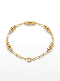 Pulsera de oro 14k diseño paperclip con bolitas huecas Mod 5534 - 18 cm