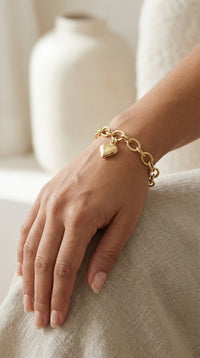Pulsera de eslabón circular con corazón inflado de oro 14k Mod. 8140