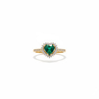 Anillo de oro 14k con circonia verde en forma de corazón e incrustación blancas