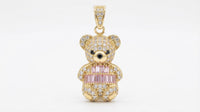 Dije de oro 10k de oso con circonias cortes baguette rosa - 2.3 cm