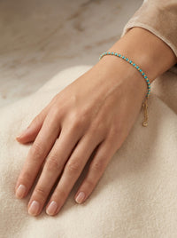 Pulsera de oro 14k diseño de bolitas con piedras turquesa Mod LM5270 - 18 cm