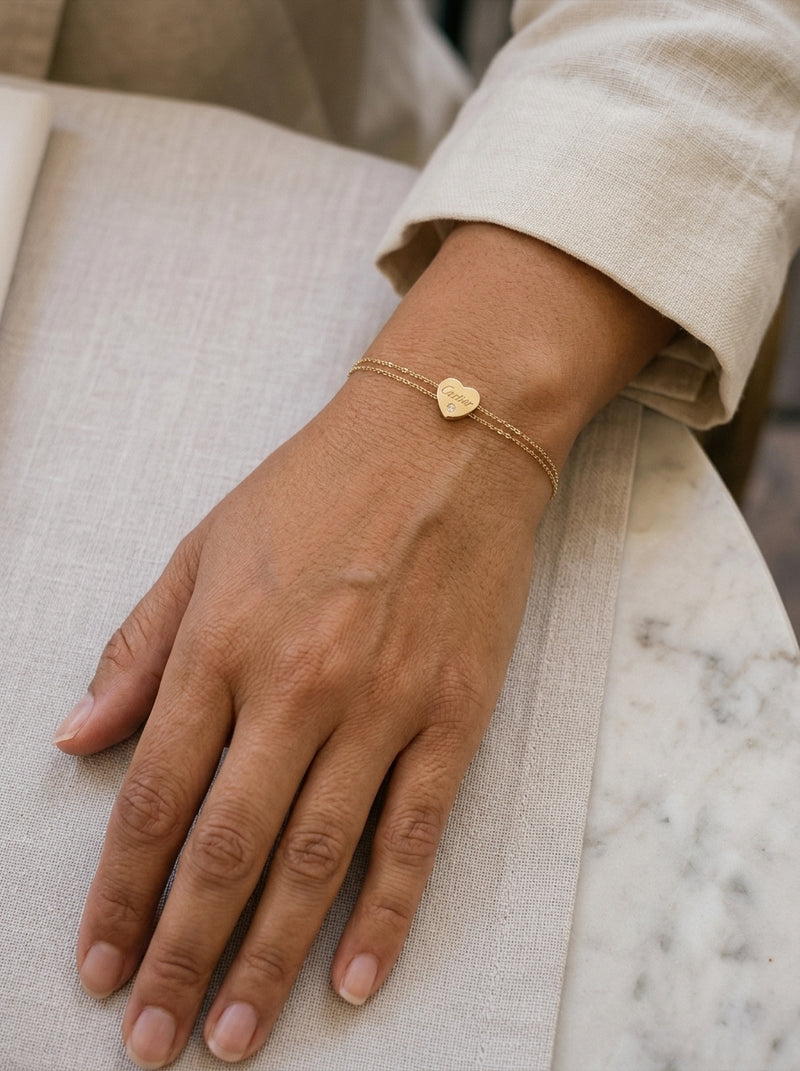 Pulsera de oro 14k tipo diseñador de corazón Mod 6116 - 18 cm