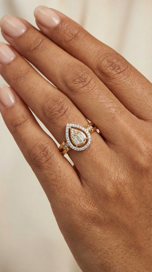 Anillo de gota de oro 14k con circonias blancas Mod.147555