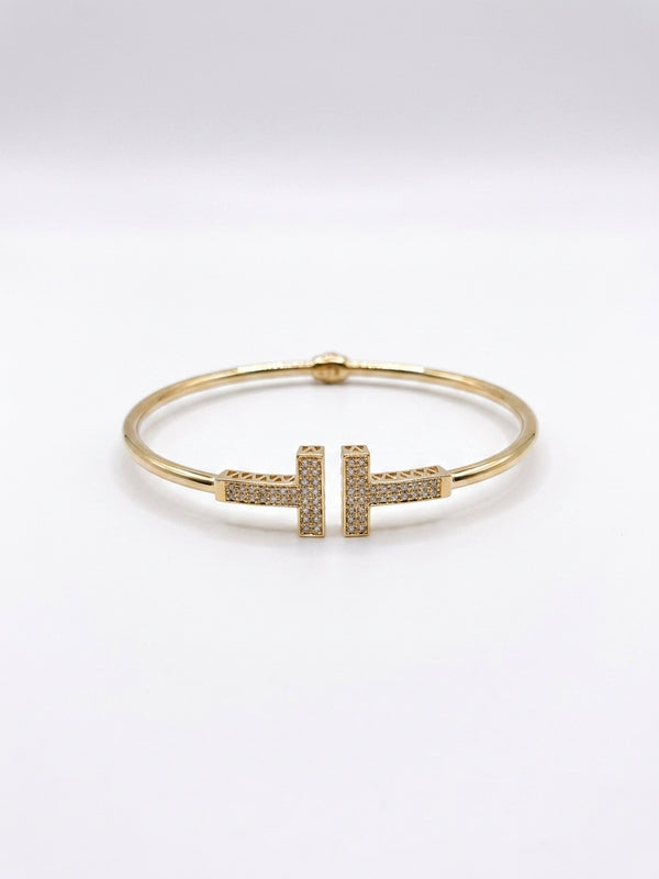Brazalete de oro 14k tipo diseñador hueco mod 5749 - 18 cm