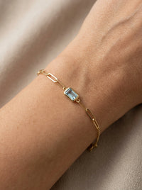 Pulsera de oro 14k diseño de clip con piedra azul Mod LM547 - 18 cm